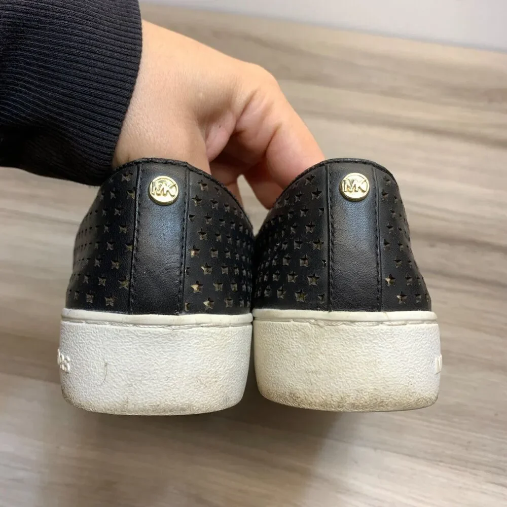Michael Kors Womens Slip‎ On Shoes Black Leather Perforated Round Toe 5.5 M